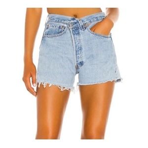 EB Denim Vintage Crossover Shorts Distressed High Rise Button Fly
